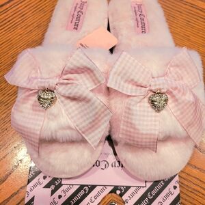 Juicy Couture Pink Fuzzy Slippers with Bow